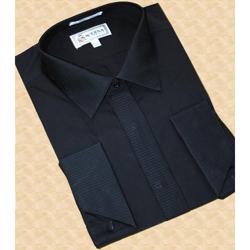 Modena Black Self Design 100% Cotton Dress Shirt